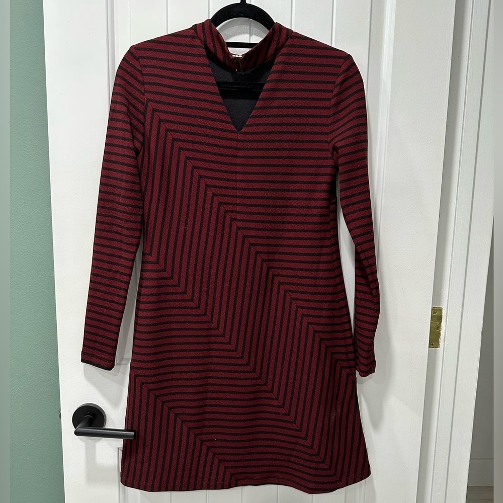 Hutch Striped Long Sleeve Dress in Black and Burgundy - Picture 7 of 10